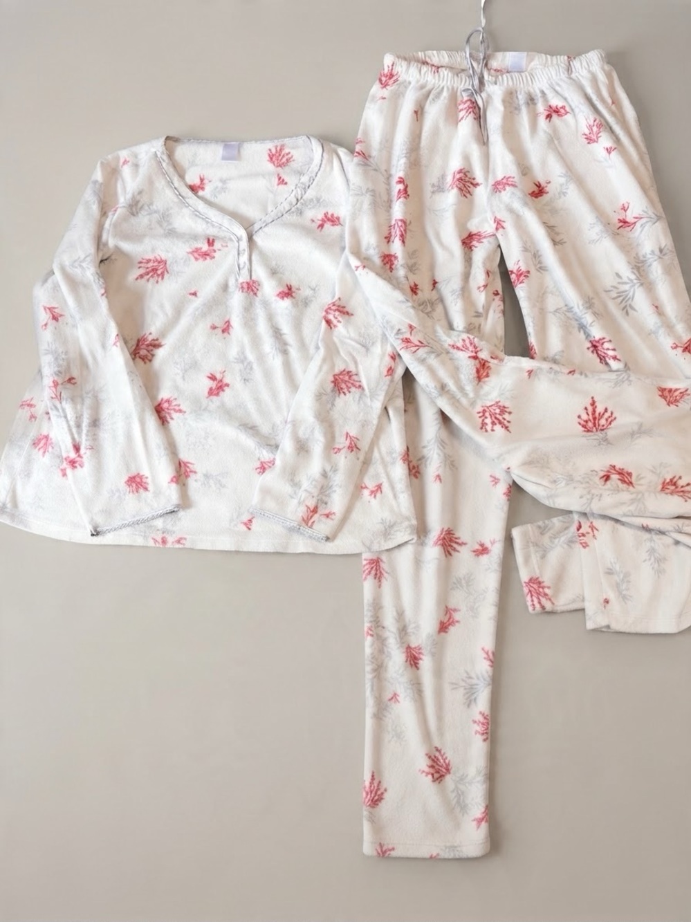 Adonna White and Pink Coral-Print Women Pajama Set
